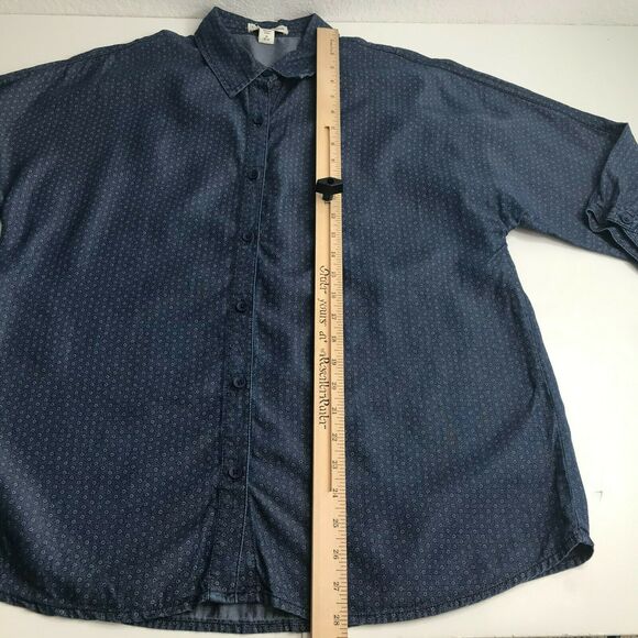 Coldwater Creek Top Womens Medium Blue Floral Chambray Button Up 3/4 Sleeve - Picture 12 of 12